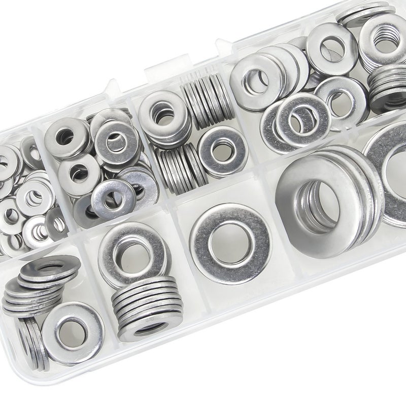 Sutemribor 260 Pieces 8 Sizes Stainless Steel Flat Washers, 1/2 3/8 5/16 1/4 12# 10# 8# 6# Hardware Gasket Assortment Kit - Image 4